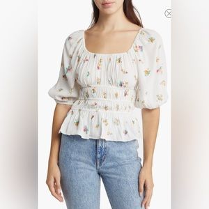 WAYF Cream Thalia Floral Blouse Size XS (0-2) NWT